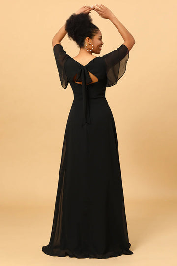 Negro Vestido de Dama de Honor Gasa Largo